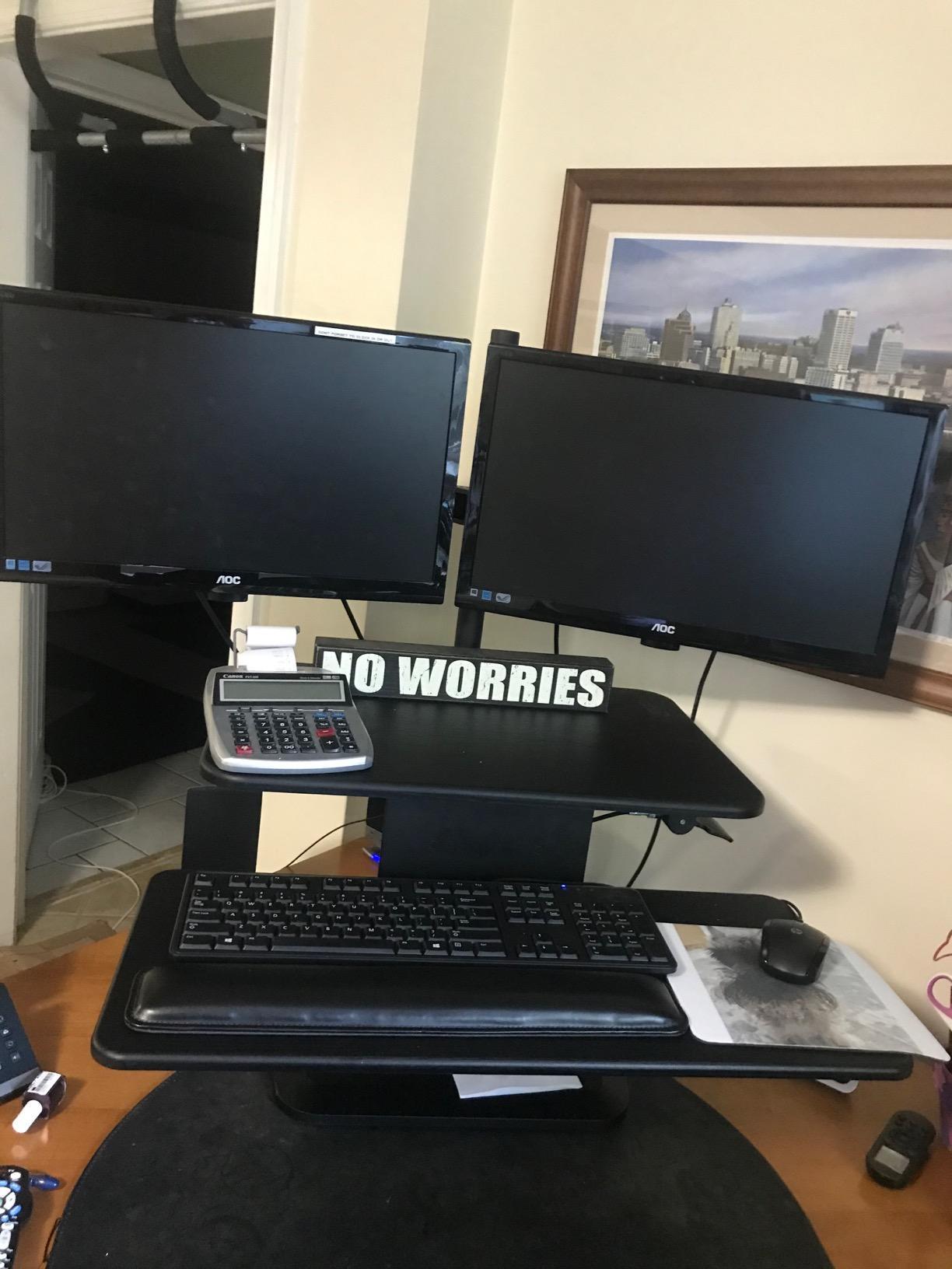 Mount-It! Standing Desk Converter, Stand Up Desk Riser with Dual Monitor Mount, Adjustable Workstation in Black, Top Platform 23