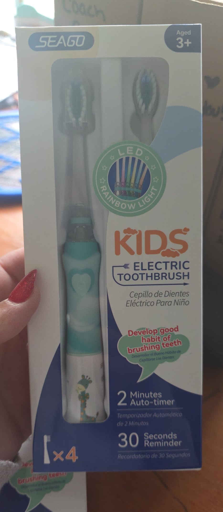 SEAGO Kids Electric Toothbrush, Timer, LED Light, AAA-Powered, 4 Heads customer photo 1