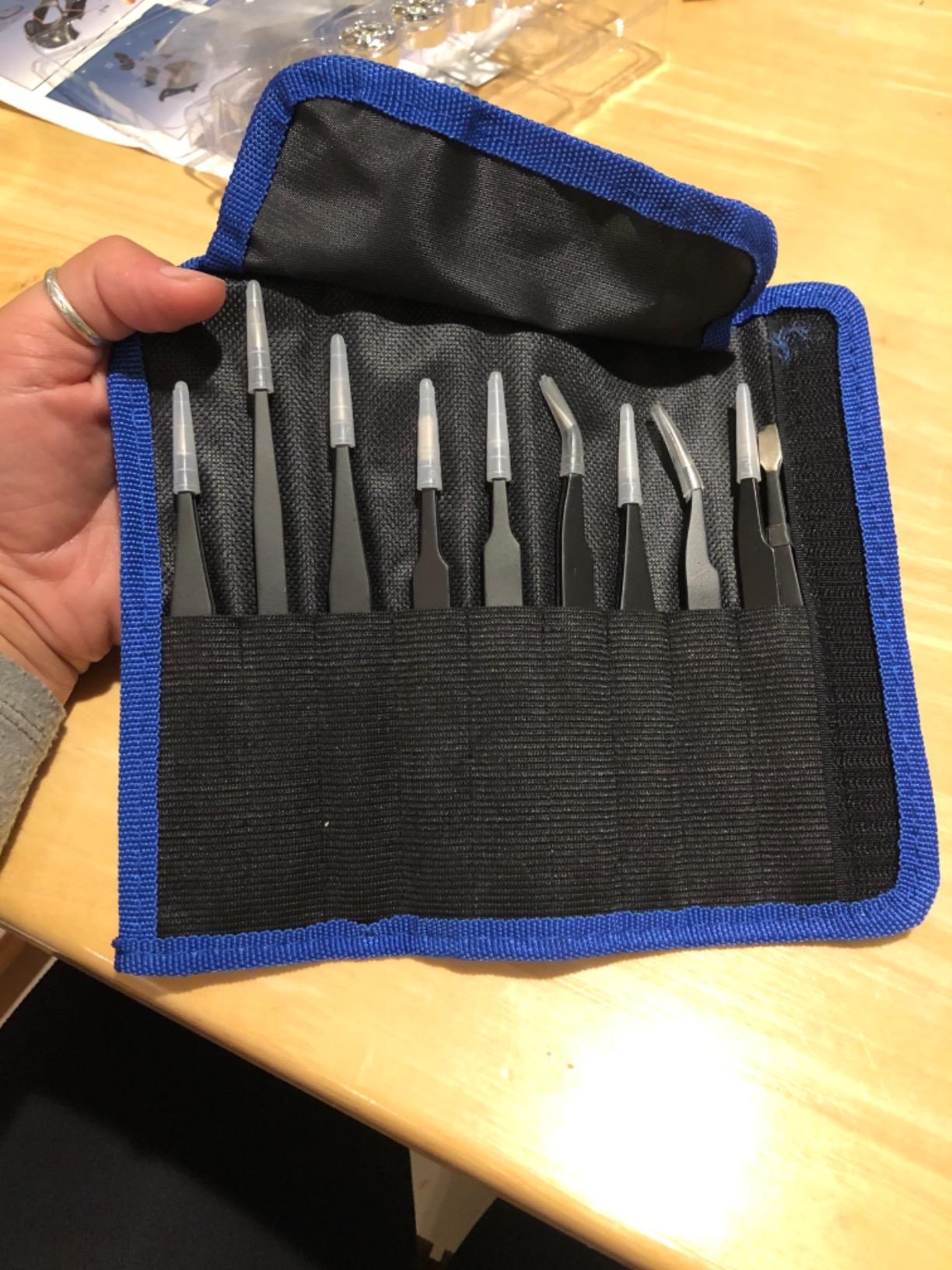 Tweezers Precision Set,Easily Life 10pcs ESD Tweezers Set, Anti Static Stainless Steel Anti Magnetic Tweezers Set with Storage Bag for Craft,Electronics Repair,jewelry repair,Laboratory Work,etc customer photo 1