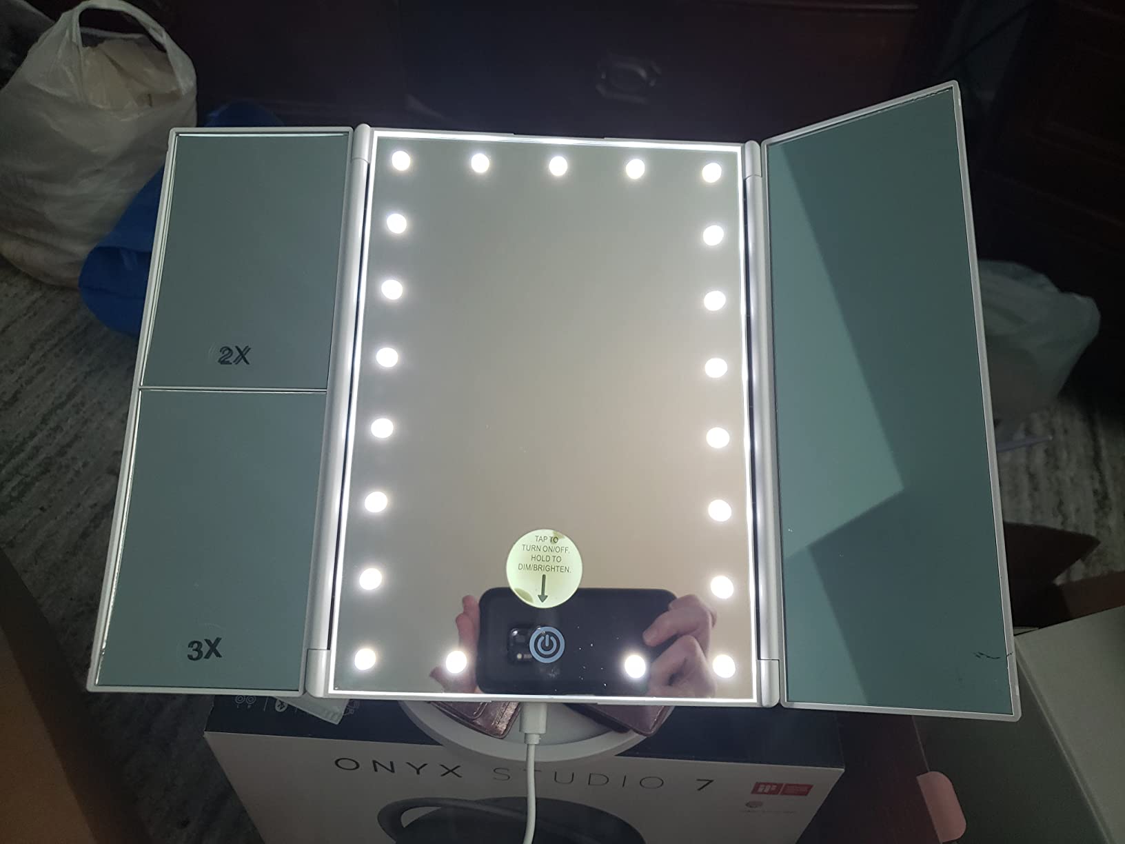 FASCINATE Trifold Vanity Mirror with Lights, Make up Mirror with Lighting customer photo 2