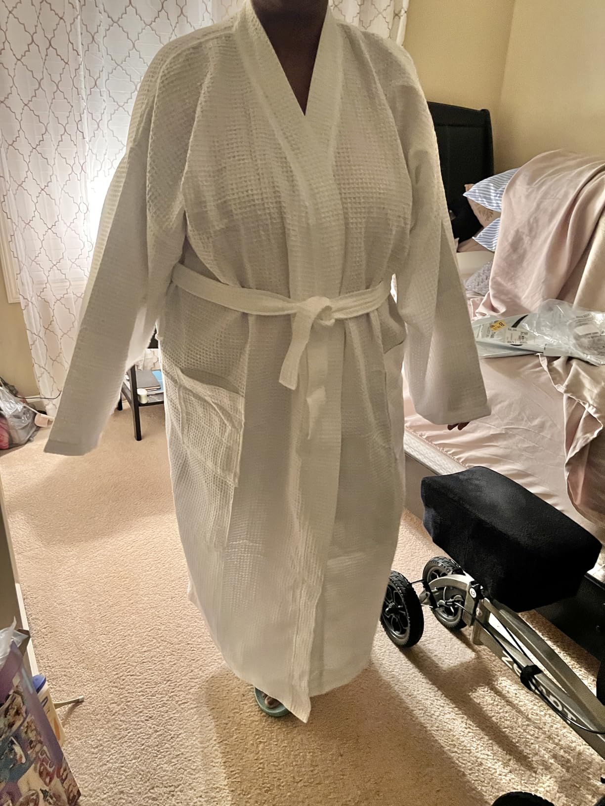 Turkish Linen Waffle Knit Lightweight Kimono Spa & Bath Robes for Women - Quick Dry - Soft customer photo 1