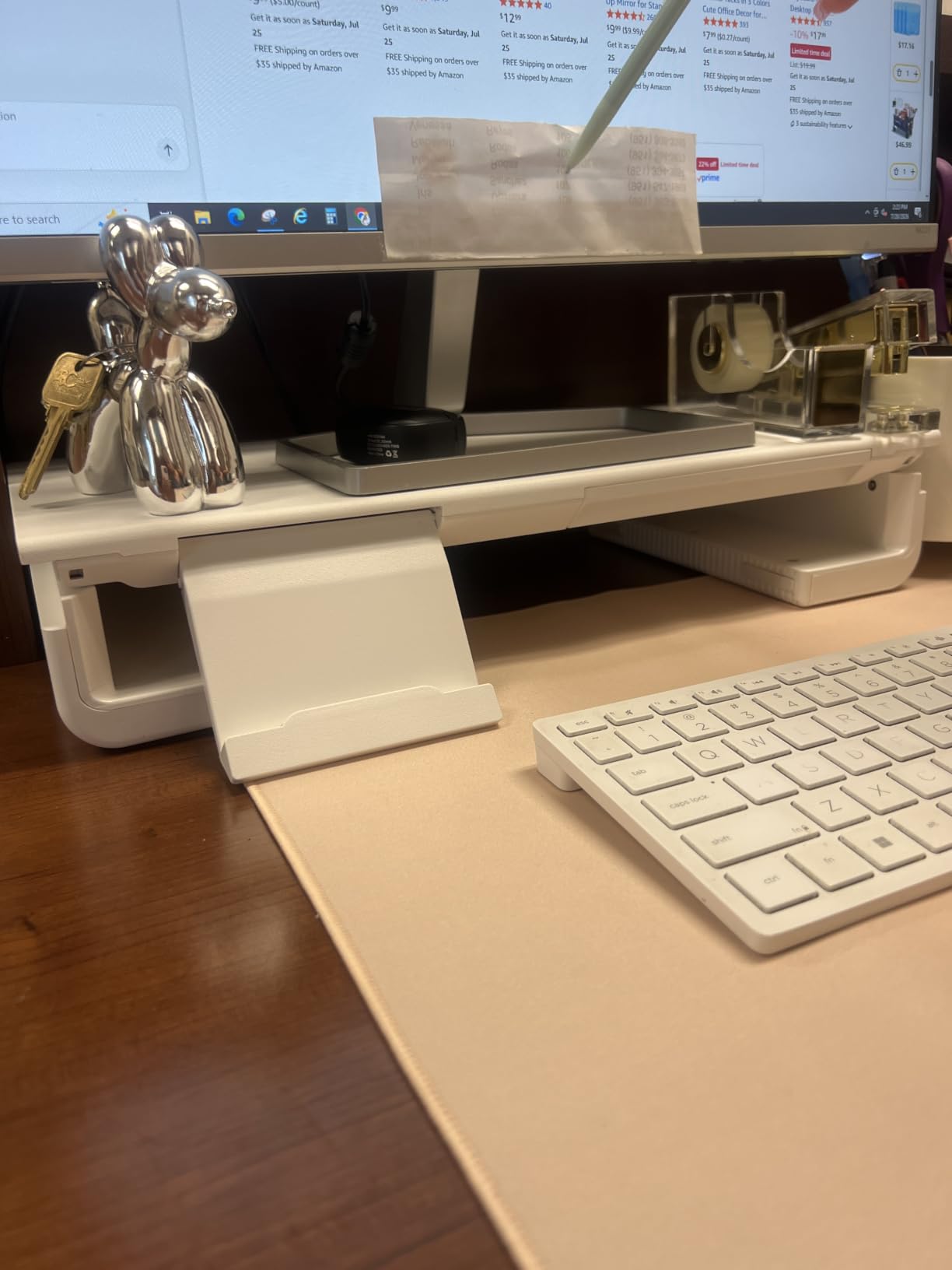 Monitor Stand Riser, Klearlook Foldable, Height Adjustable Computer Stand, Desk Shelf Riser with Storage Drawer &Tablet Phone Stand for Desktop, Laptop (White) customer photo 1