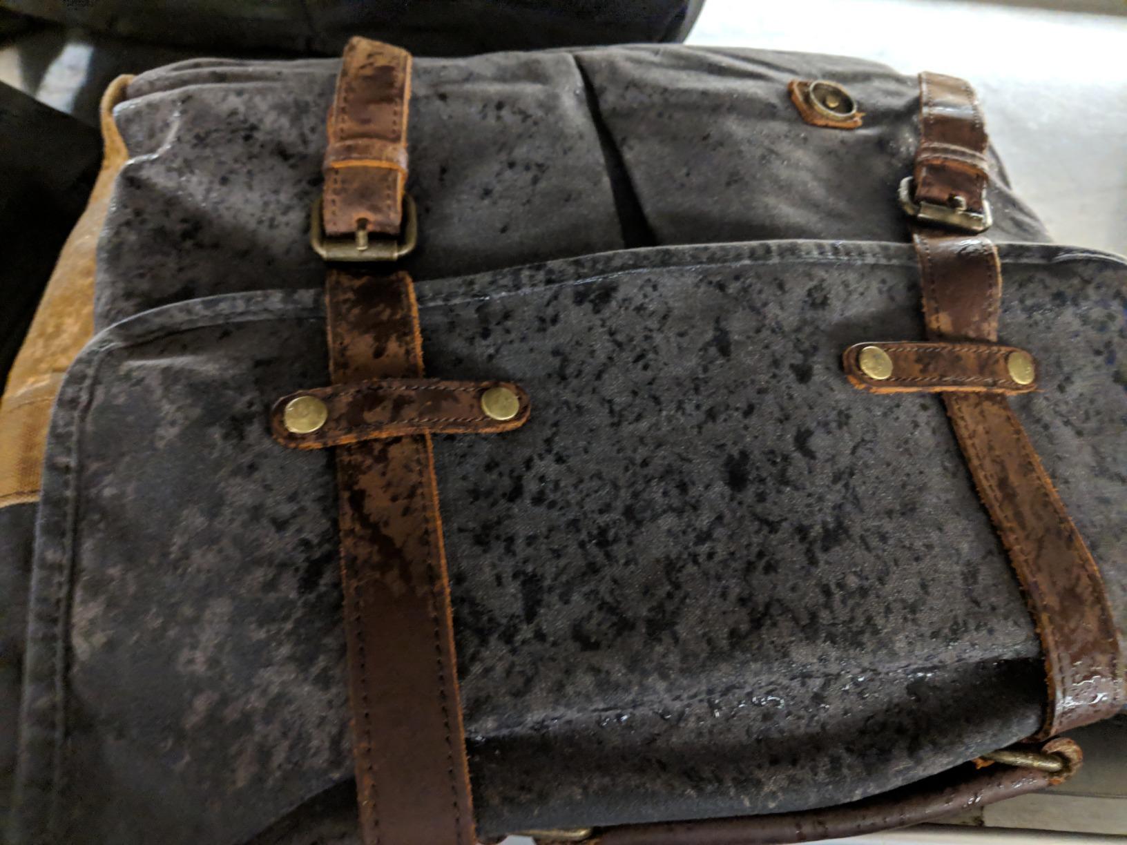 Mens Messenger Bag 15.6 Inch Waterproof Vintage Genuine Leather Waxed Canvas Briefcase Large Satchel Shoulder Bag Rugged Leather Computer Laptop Bag, Khaki customer photo 1