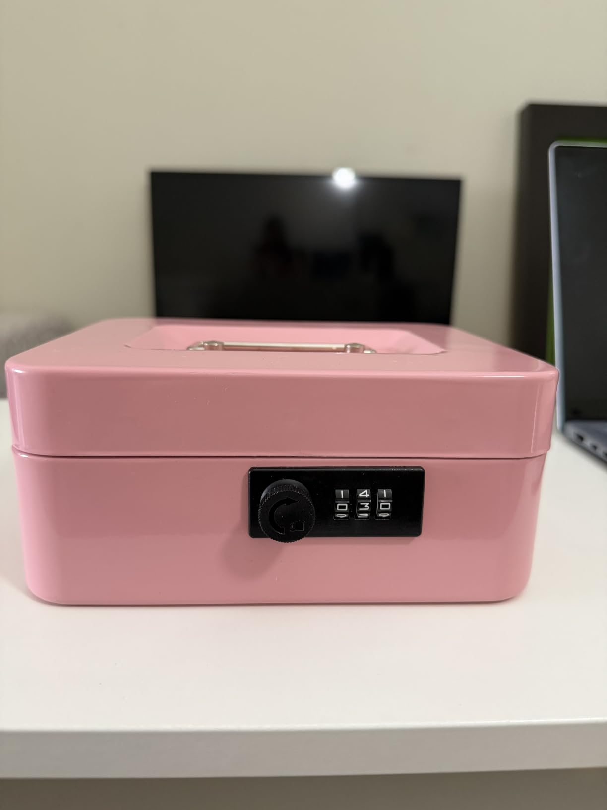 KYODOLED Medium Cash Box with Combination Lock Safe Metal Money Box with Money Tray for Security Lock Box 7.87x 6.30x 3.54Inch Pink Medium customer photo 2