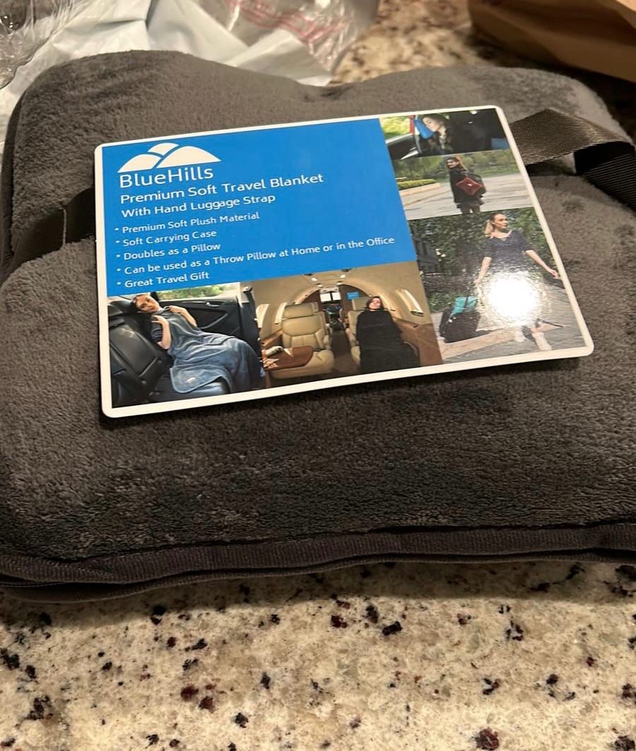 BlueHills Premium Soft Long Travel Blanket Pillow Airplane Large Size Gray customer photo 1