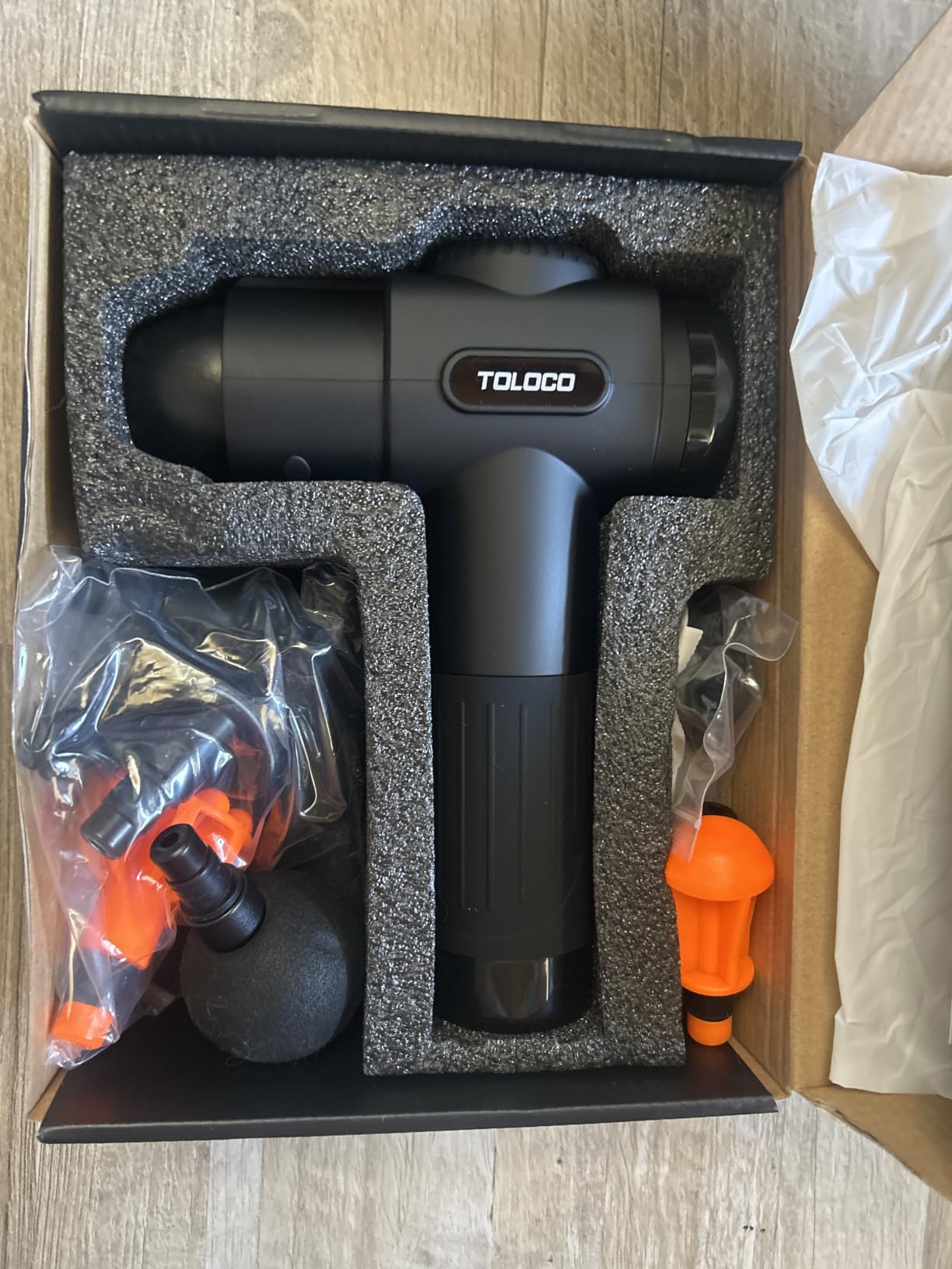 TOLOCO Massage Gun, Deep Tissue Back Massage for Athletes for Pain Relief, Percussion Massager with 10 Massages Heads & Silent Brushless Motor, Relaxation Gifts for Men Women, Black customer photo 1