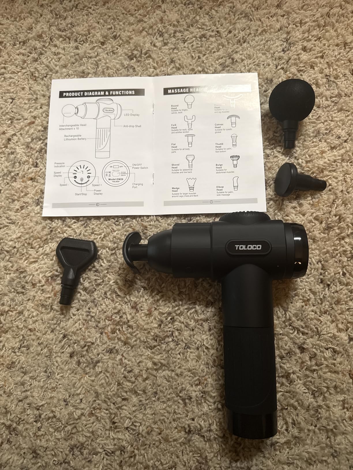 TOLOCO Massage Gun, Deep Tissue Back Massage for Athletes for Pain Relief, Percussion Massager with 10 Massages Heads & Silent Brushless Motor, Relaxation Gifts for Men Women, Black customer photo 2