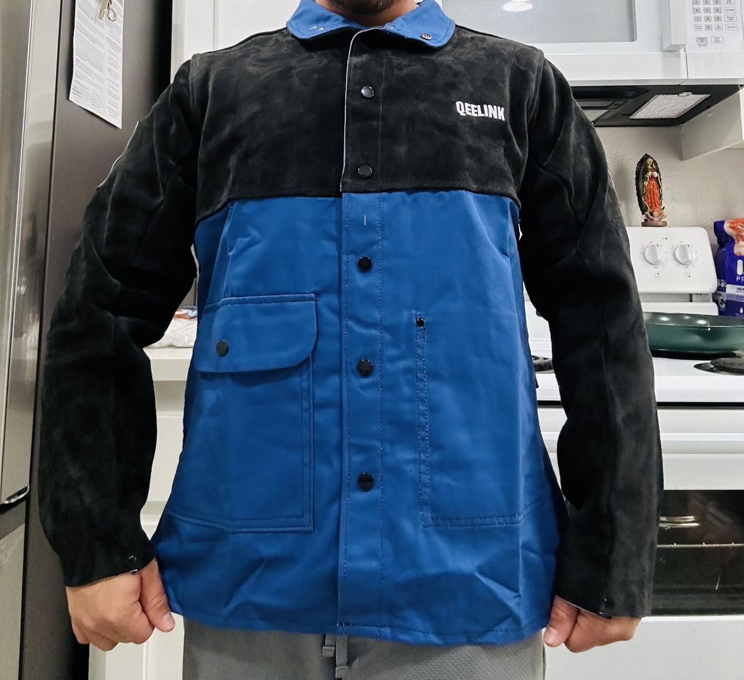 QeeLink Welding Jacket Split Leather Sleeves | Premium Flame Resistant Cotton Body Hybrid Welder Jackets Clothes customer photo 1