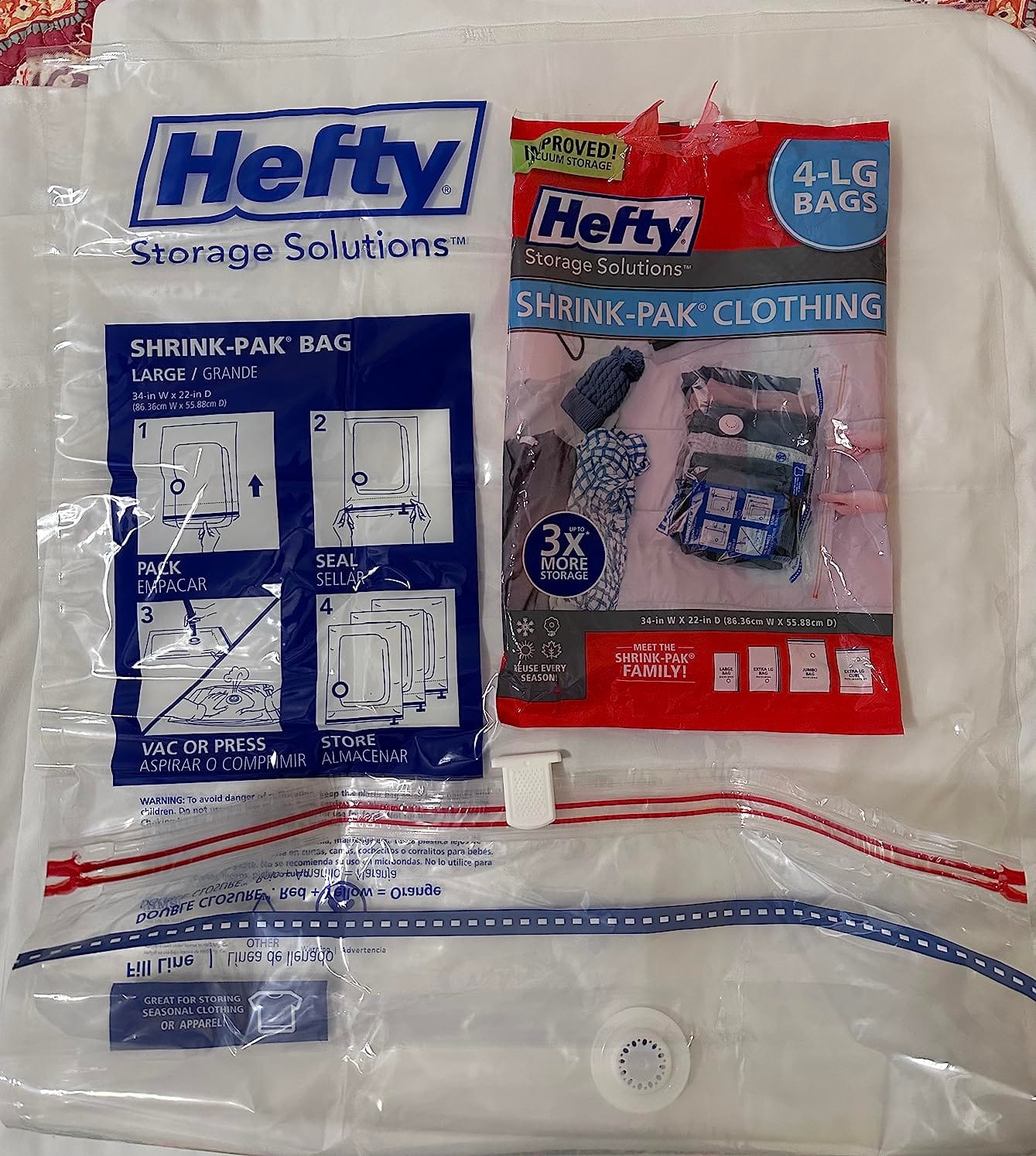 Hefty Shrink-Pak - 4 Large Vacuum Storage Bags for Clothes, Pillows, Towels, or Blankets - Space Saver Vacuum Sealer Bags Ideal Under Bed Storage Solutions customer photo 1