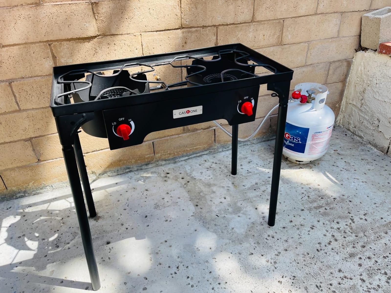Gas One Propane Double Burner Two Burner Camp Stove Outdoor High Pressure Propane 2 Burner Adjustable PSI Regulator and 4ft Hose With Removable Legs customer photo 2