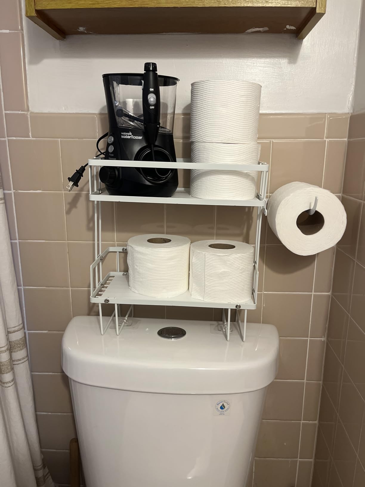 Godboat 2-Tier Over Toilet Storage Shelf, Wall-Mount with 2 Hook/Paper Rack customer photo 1