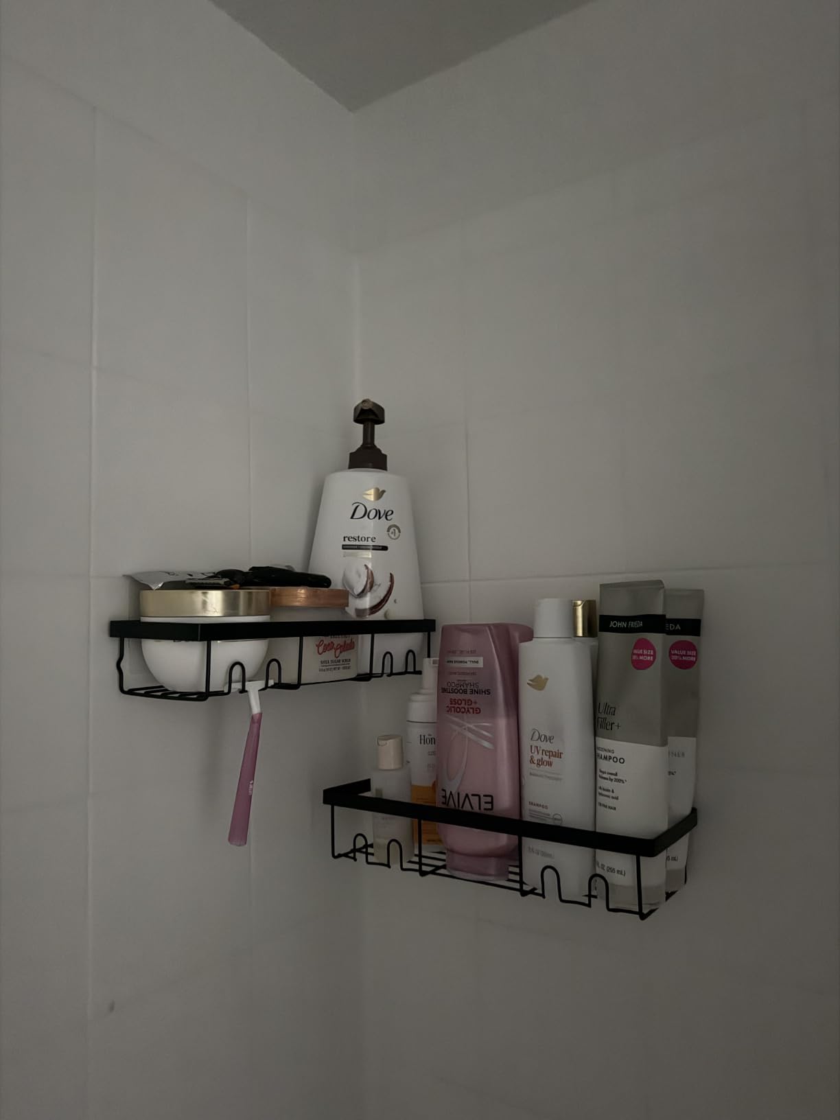 Moforoco Shower Caddy Shelf Organizer Rack, Self Adhesive Black Bathroom Shelves Basket, Home Farmhouse Wall Inside Organization and Storage Decor Rv Accessories, First Camper Apartment Essentials customer photo 2