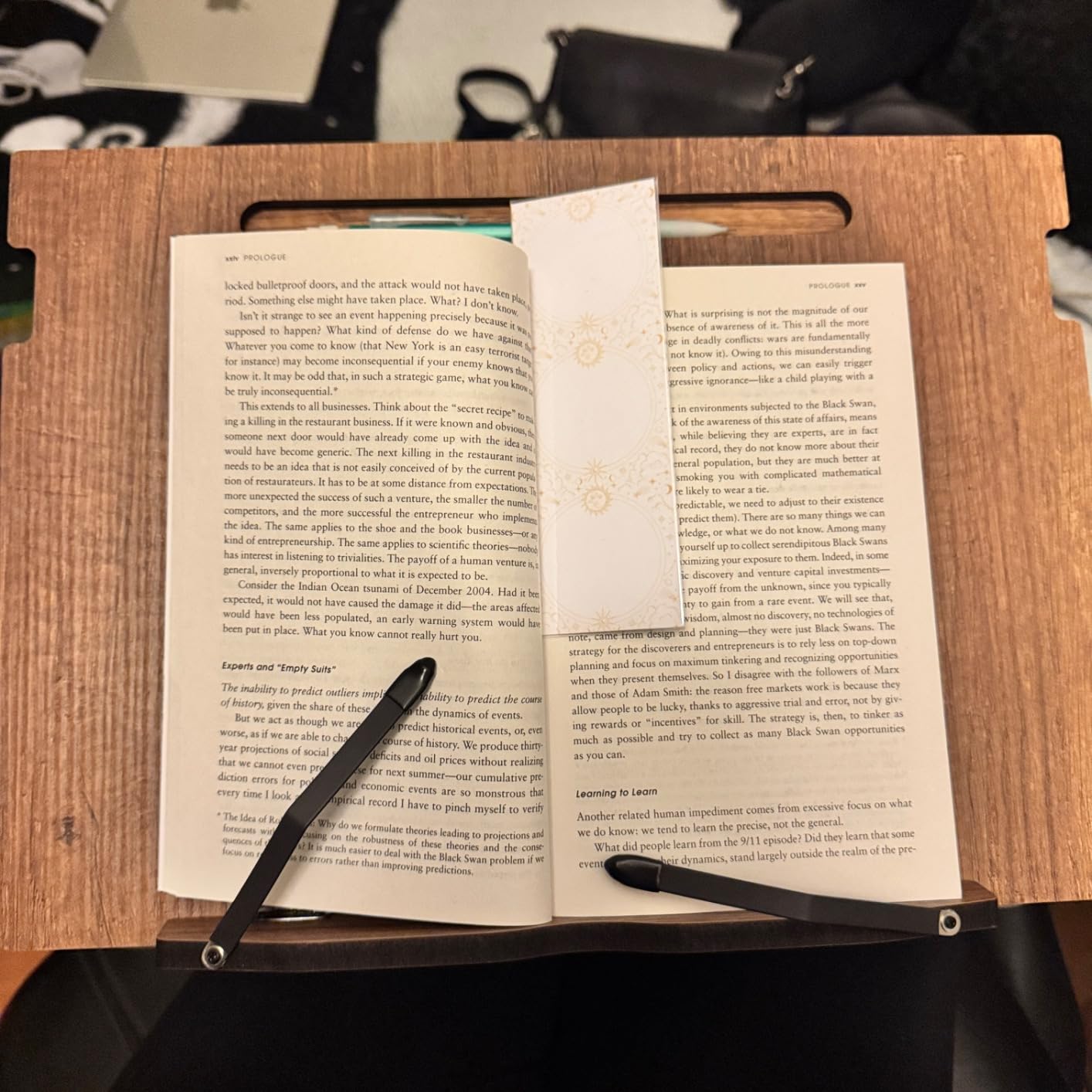 Vigo Wood Lap Reading Desk with Cushion, Adjustable Incline Book Stand with Storage Compartment (Walnut) customer photo 1