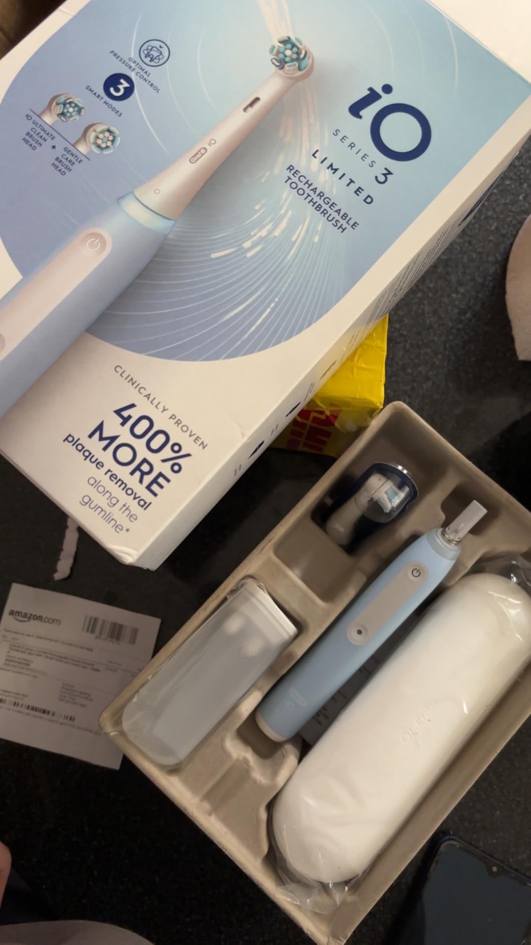 Oral-B iO Series 3 Limited Deep Clean Rechargeable Electric Toothbrush for Adults, Black, 3 Modes, Smart Pressure Sensor, Plaque Removal and Gum Care, 2 Replacement Brush Heads, Travel Case customer photo 2