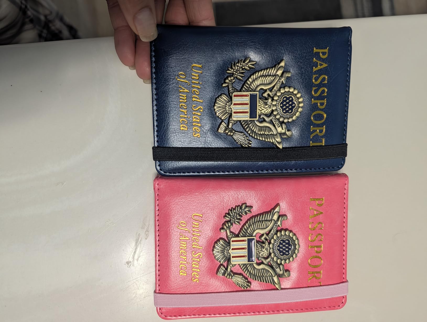 TOURSUIT RFID Blocking Passport Holder, Leather Travel Wallet, Dark Blue customer photo 1