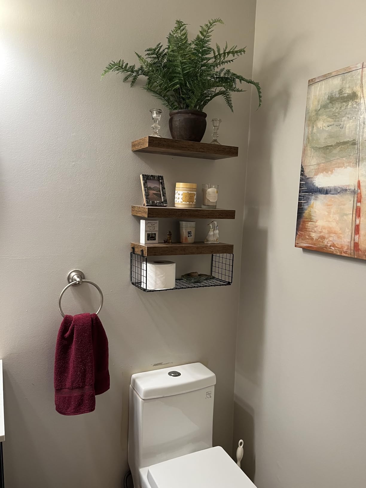 QEEIG Bathroom Shelves Over Toilet Wall Mounted (Brown, Set of 3, 15.7