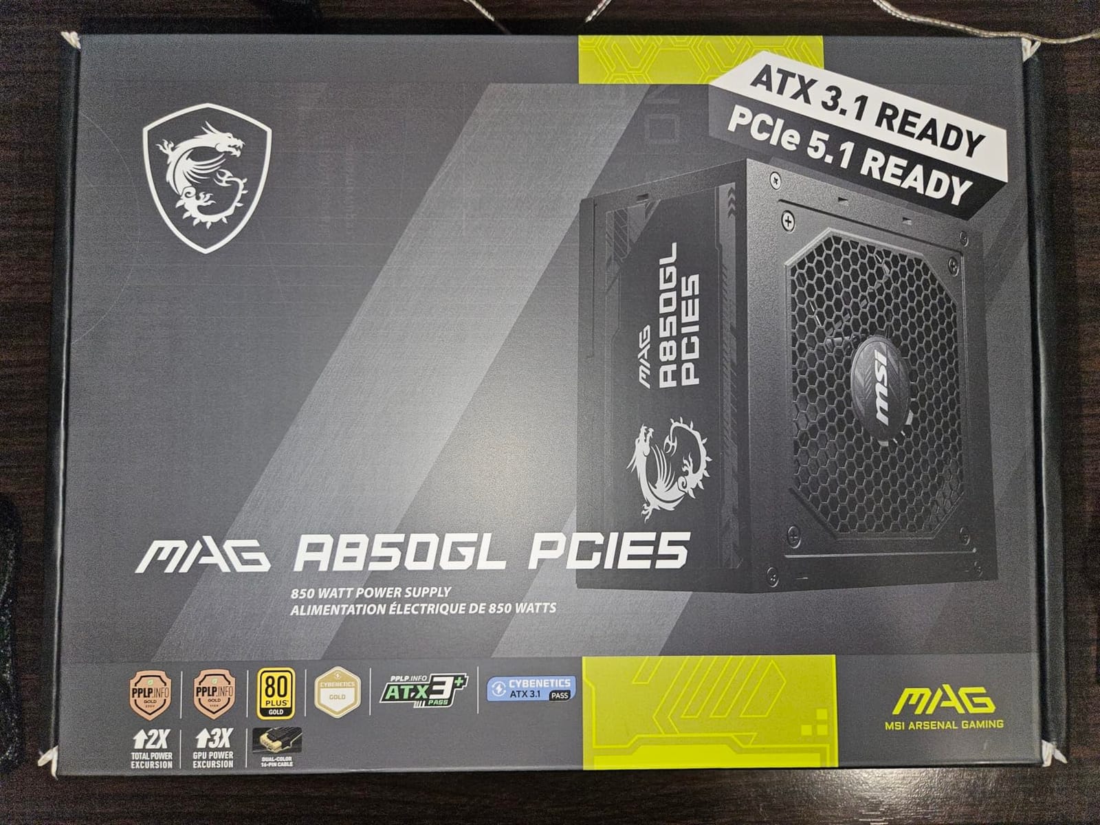 MSI MAG A850GL PCIE5, Fully Modular Compact Gaming 850W Power Supply, 80+ Gold, ATX 3.1 & PCIe 5.1 Ready, Native Dual-Color 12V-2x6 Cable, 10 Year Warranty customer photo 2