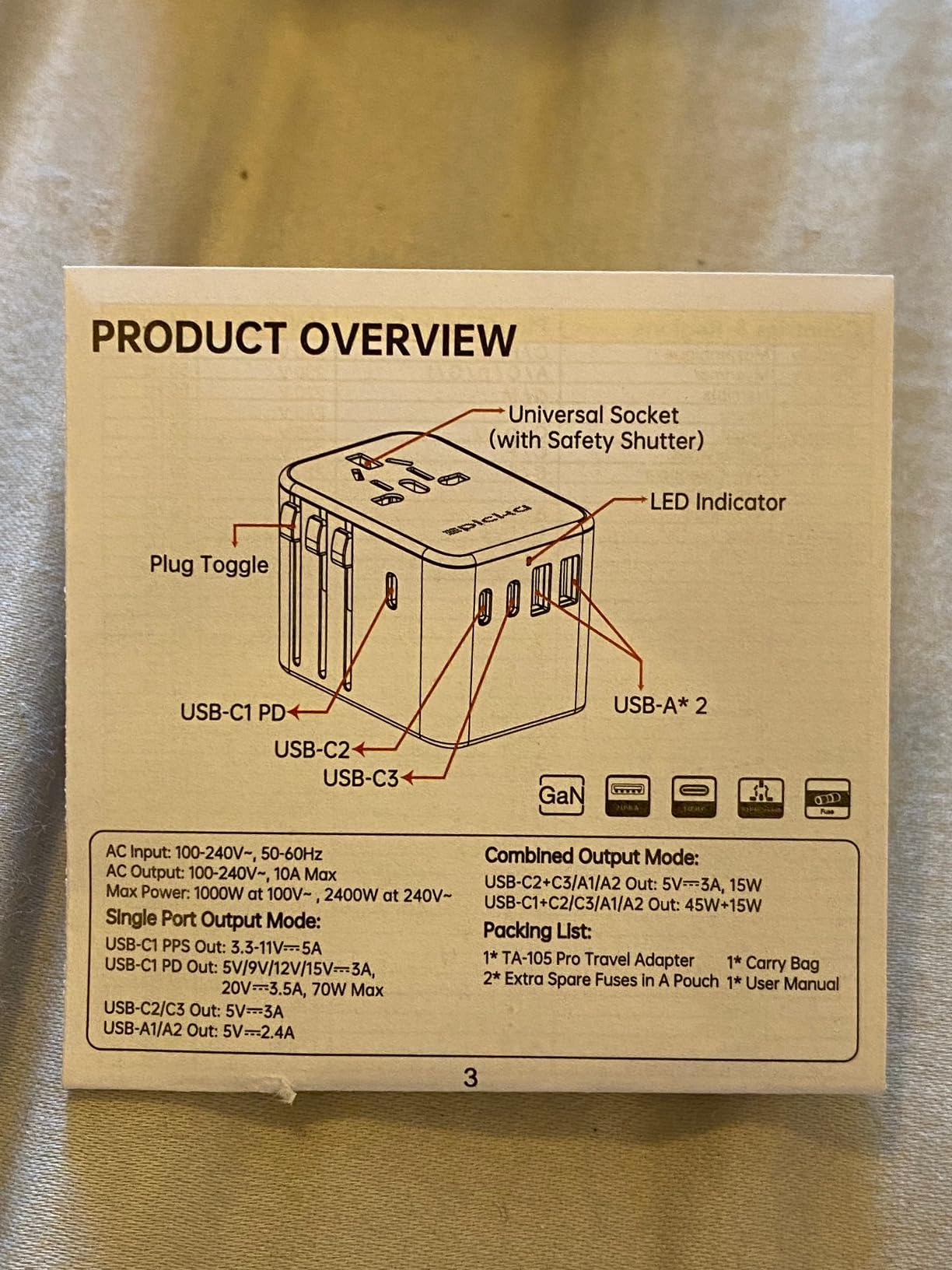 Epicka 70W GaN PD Universal Travel Adapter, 3USB-C/2USB-A customer photo 1