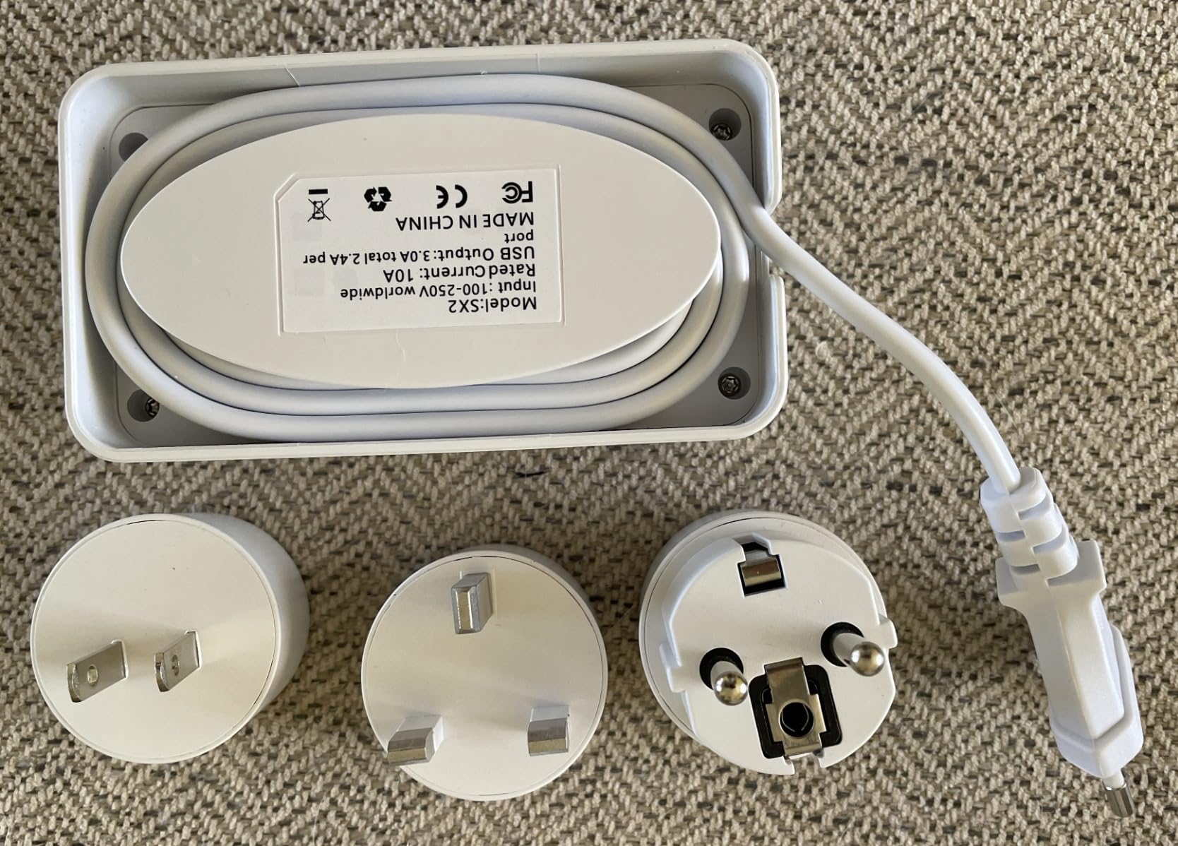 Kakyanill European Travel Plug Adapter, EU/UK/US Travel Plug Adapter Power Strip, 6 AC Outlets, 4 USB Ports (2 USB C), 3ft Wrapped Around Extension Cord, Universal Travel Adapter customer photo 1