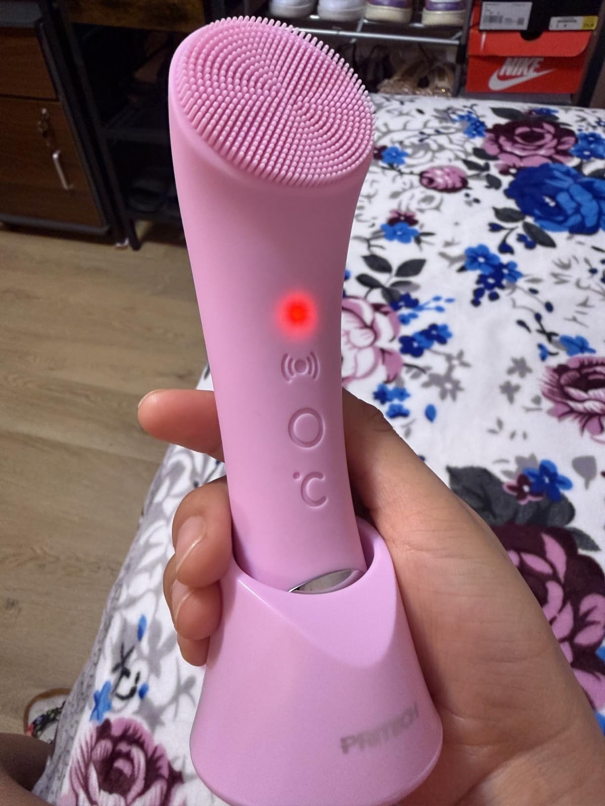 PRITECH Silicone Face Scrubber, Rechargeable Facial Cleansing Brush with Heat Massage End, Vibrating Exfoliator Scrubber for Deep Cleaning, Waterproof Face Brush for Women and Men (Green) customer photo 1