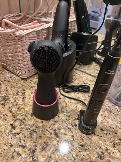 Silicone Face Scrubber Exfoliator Electric for Men Women, Rechargeable Facial Cleansing Brush with Wireless Charging Dock, Waterproof Sonic Vibrating Face Scrub Brush Cleanser for Exfoliating, Black customer photo 2