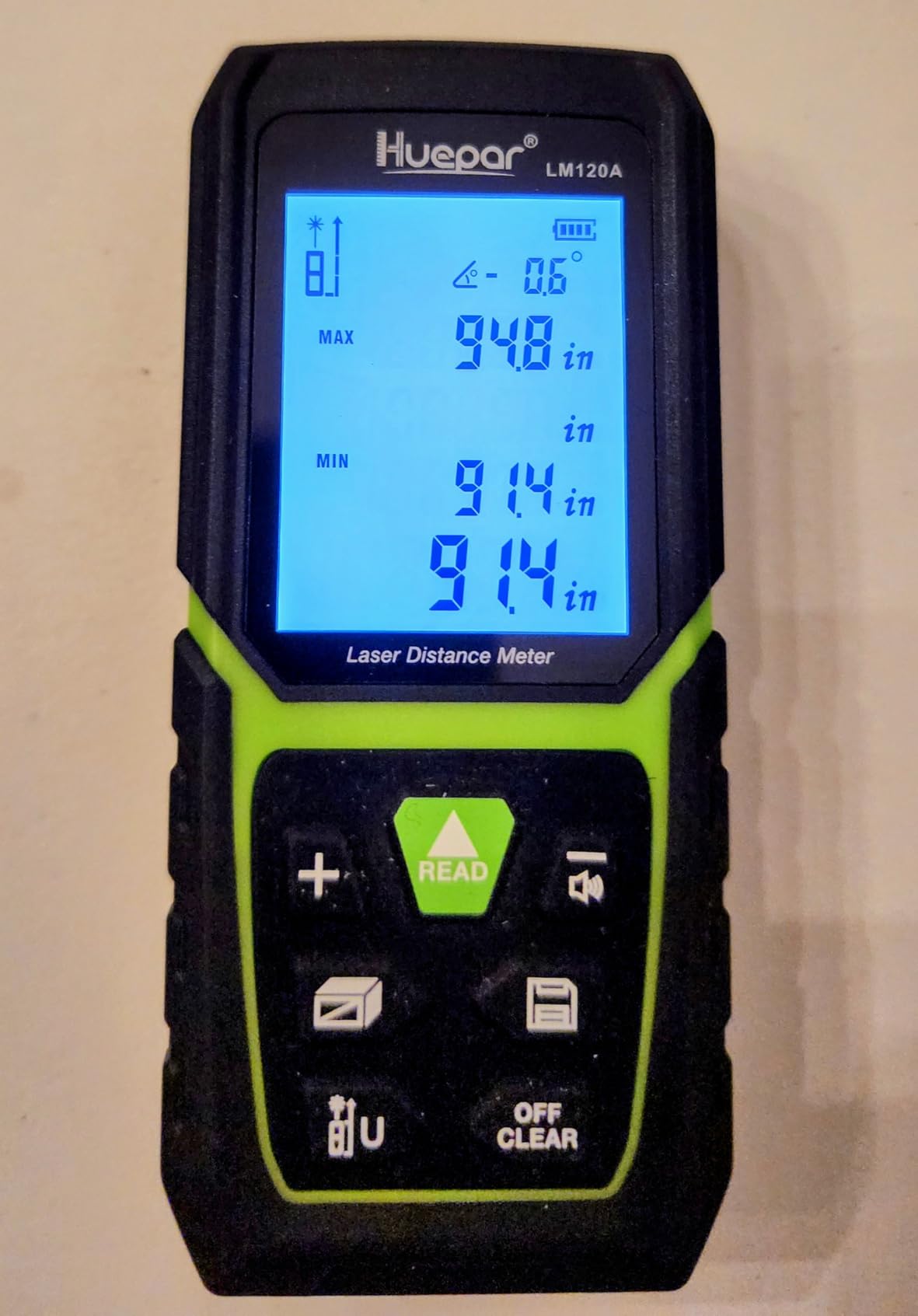 Huepar 2026 Upgraded Dual Laser Measuring Tool 395Ft, Phone App, Green Beam customer photo 2