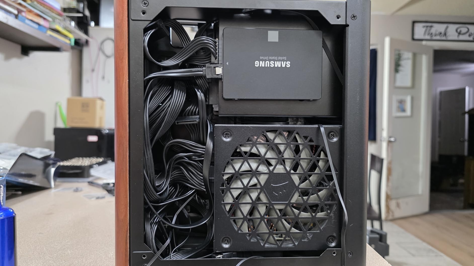 JONSBO TK-0 Black ITX Mini Tower PC Case, Hyperboloid Glass Desktop Design,Separated Cabinet Structure, Al Alloy Shell DTX/ITX Walnut Wood Computer Case, Sff Case,Black customer photo 1