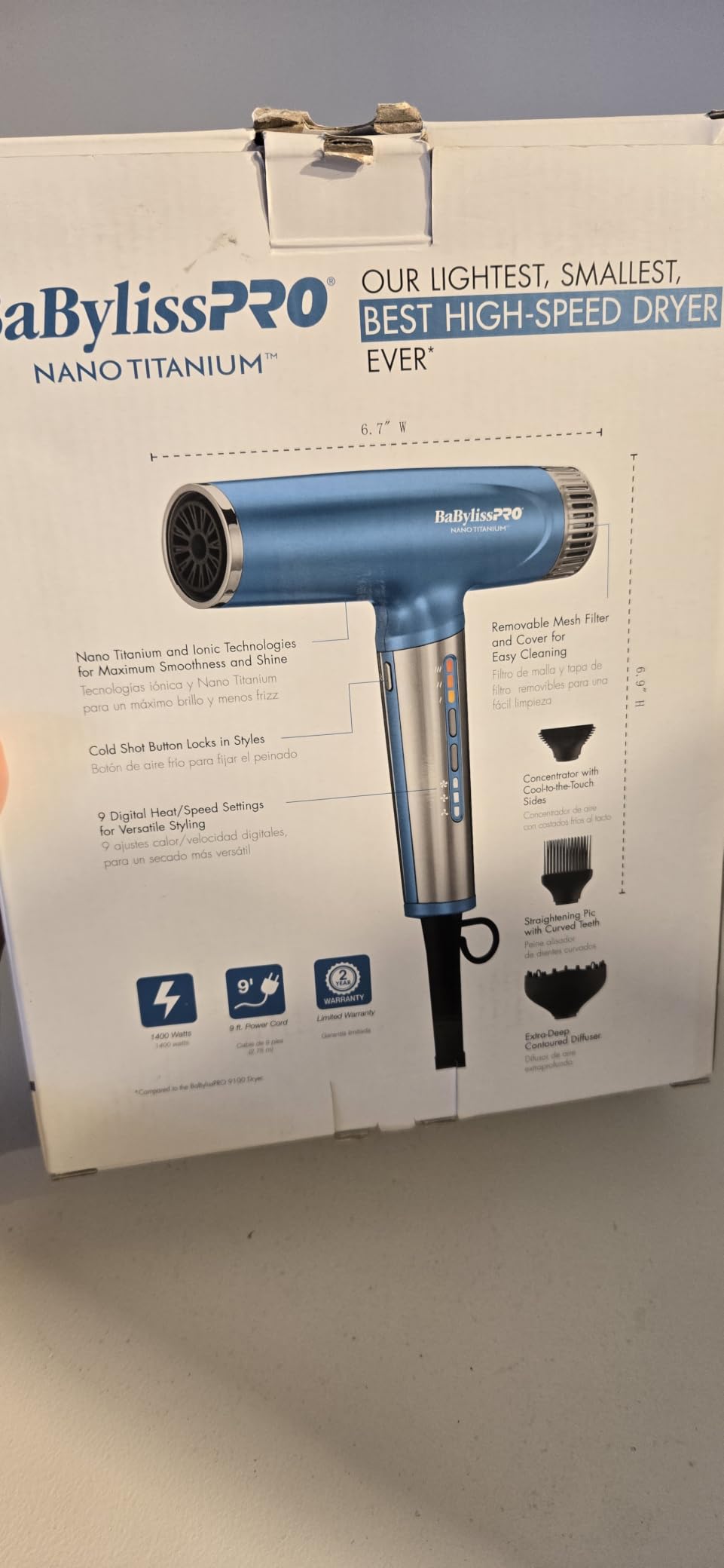 BaBylissPRO Nano Titanium Professional Nano Light Ionic Dual-Voltage Lightweight Hair Dryer customer photo 2
