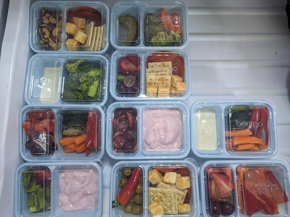 Bentgo Prep - 2-Compartment Snack Containers with Lids - Reusable, Microwaveable, Durable, PFAS & BPA-Free, Freezer, & Dishwasher-Safe Meal Prep Food Storage - 10 Trays & 10 Lids (Basil Glitter) customer photo 1