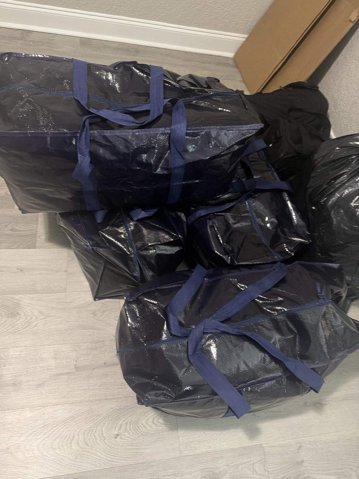 6 Pack Moving Bags Heavy Duty 210GSM with Full-Open Side Zipper, 93L 220lbs Waterproof Foldable Storage Totes for College Dorm Move-In, Moving Boxes Alternative & Home Organization, Blue customer photo 1