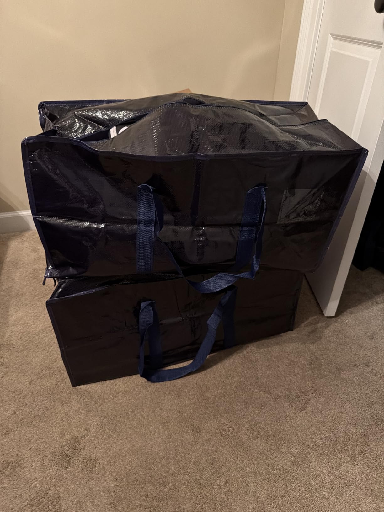 6 Pack Moving Bags Heavy Duty 210GSM with Full-Open Side Zipper, 93L 220lbs Waterproof Foldable Storage Totes for College Dorm Move-In, Moving Boxes Alternative & Home Organization, Blue customer photo 2