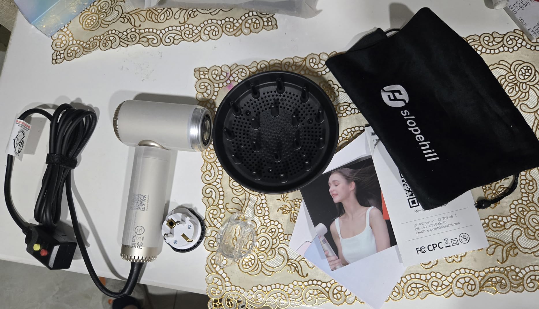slopehill Dual Voltage Travel Hair Dryer with Diffuser, Ionic, 1500W, Gold customer photo 2
