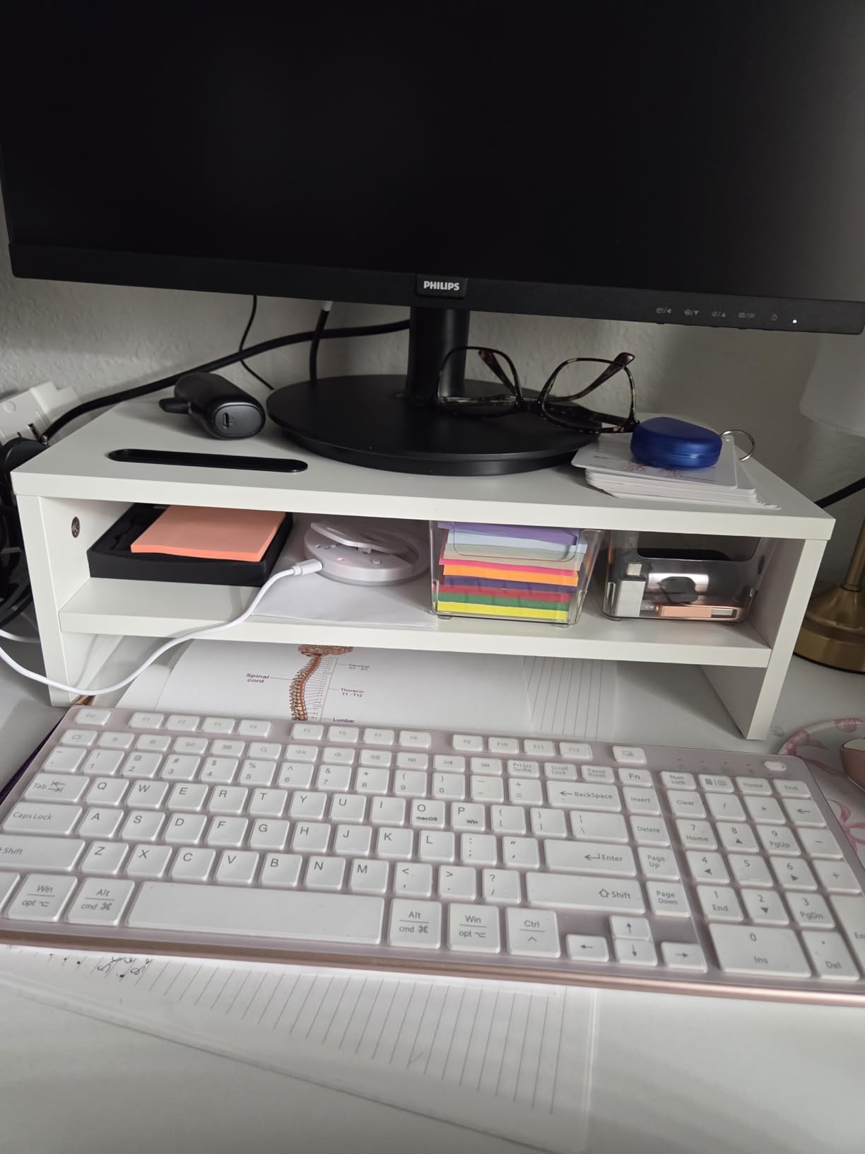 BONTEC Wooden Monitor Stand Riser for Desk, 2-Tier Computer Monitor Stand customer photo 1