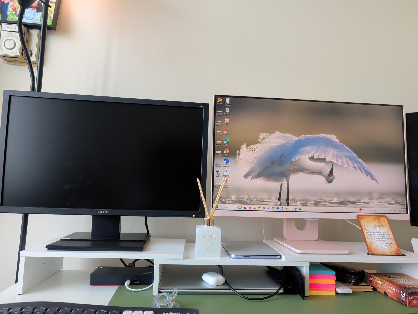 BONTEC Dual Monitor Stand Riser, Adjustable Length & Swivel Angle, Walnut customer photo 2