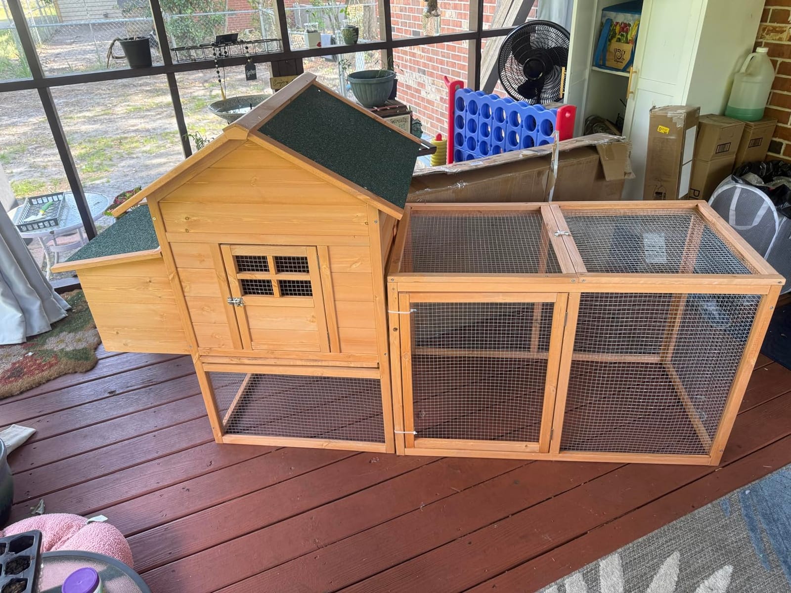 Outdoor Mobile Chicken Coop with Wheels and Sun Board for 4 Chickens customer photo 1